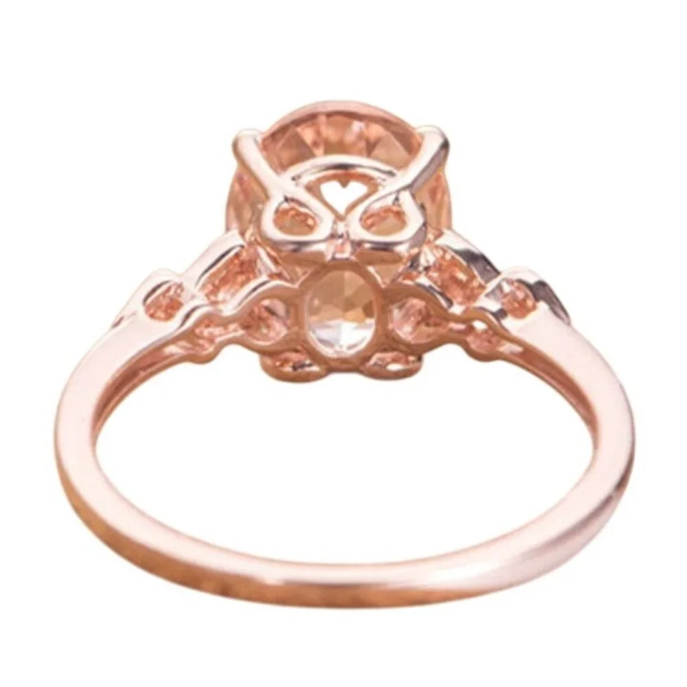 Oval Cut Morganite Engagement Bridal Ring Rose Gold Half Eternity Diamond Hearts